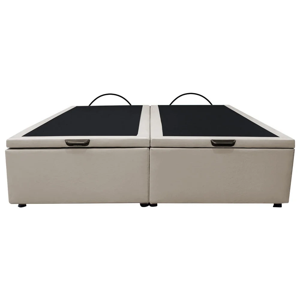 Base Box Baú para Cama Casal King 192x203cm Bipartido Liz S05 Sintético Bege - Mpozenato