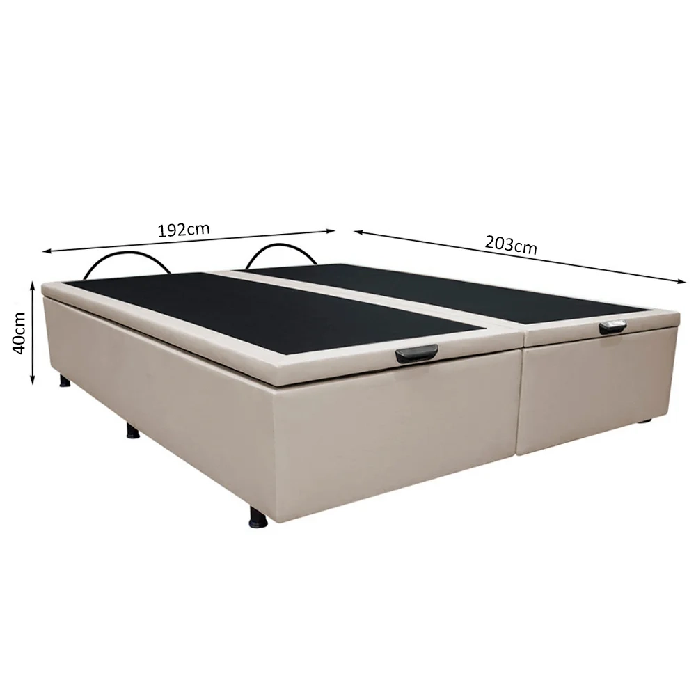 Base Box Baú para Cama Casal King 192x203cm Bipartido Liz S05 Sintético Bege - Mpozenato