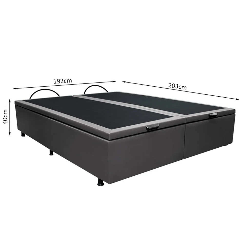 Base Box Baú para Cama Casal King 192x203cm Bipartido Liz S05 Sintético Cinza - Mpozenato