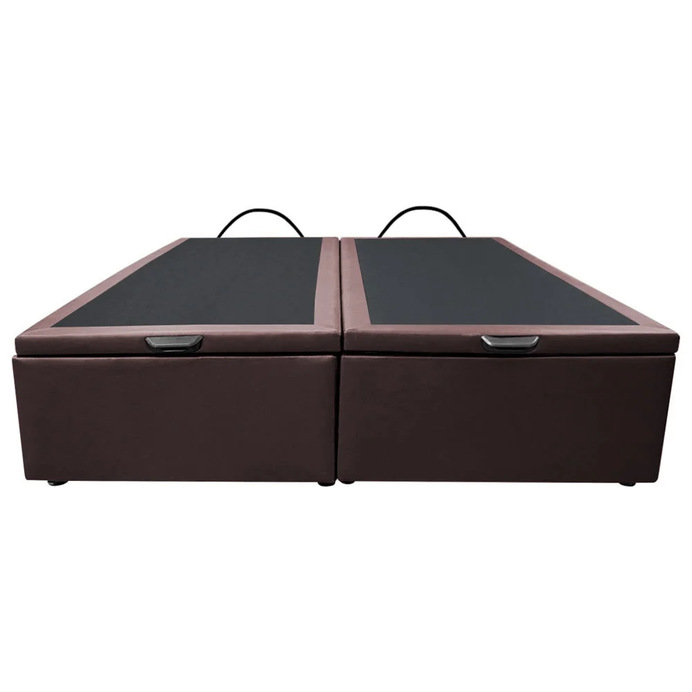 Base Box Baú para Cama Casal King 192x203cm Bipartido Liz S05 Sintético Marrom - Mpozenato