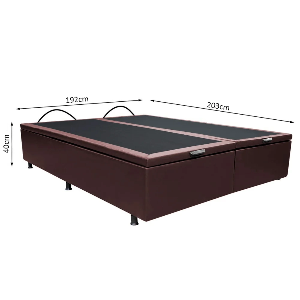 Base Box Baú para Cama Casal King 192x203cm Bipartido Liz S05 Sintético Marrom - Mpozenato