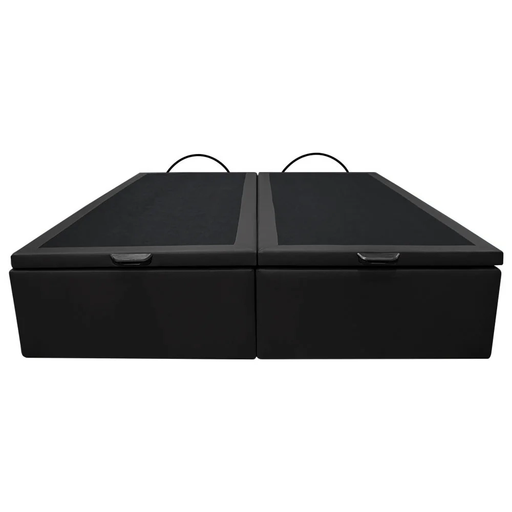 Base Box Baú para Cama Casal King 192x203cm Bipartido Liz S05 Sintético Preto - Mpozenato