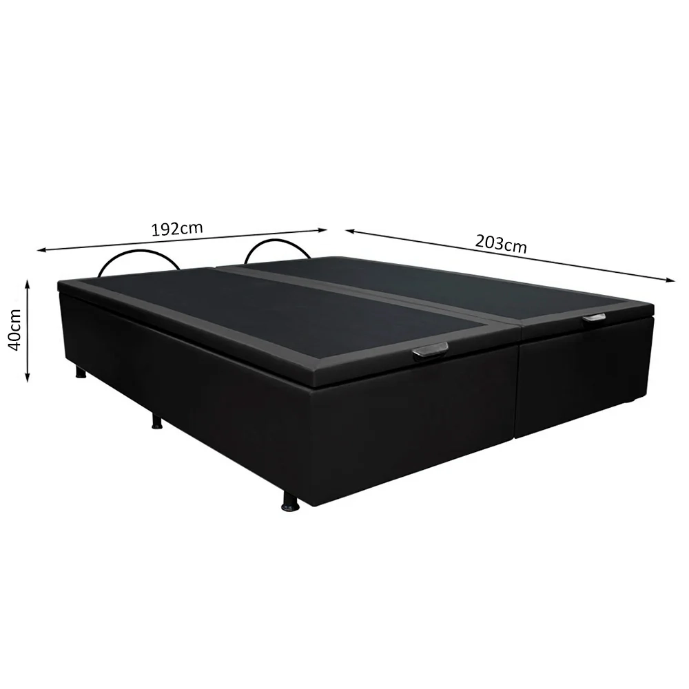 Base Box Baú para Cama Casal King 192x203cm Bipartido Liz S05 Sintético Preto - Mpozenato
