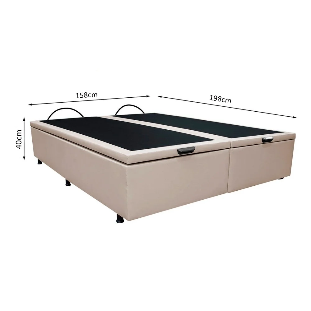 Base Box Baú para Cama Casal Queen 158x198cm Bipartido Liz S05 Sintético Bege - Mpozenato