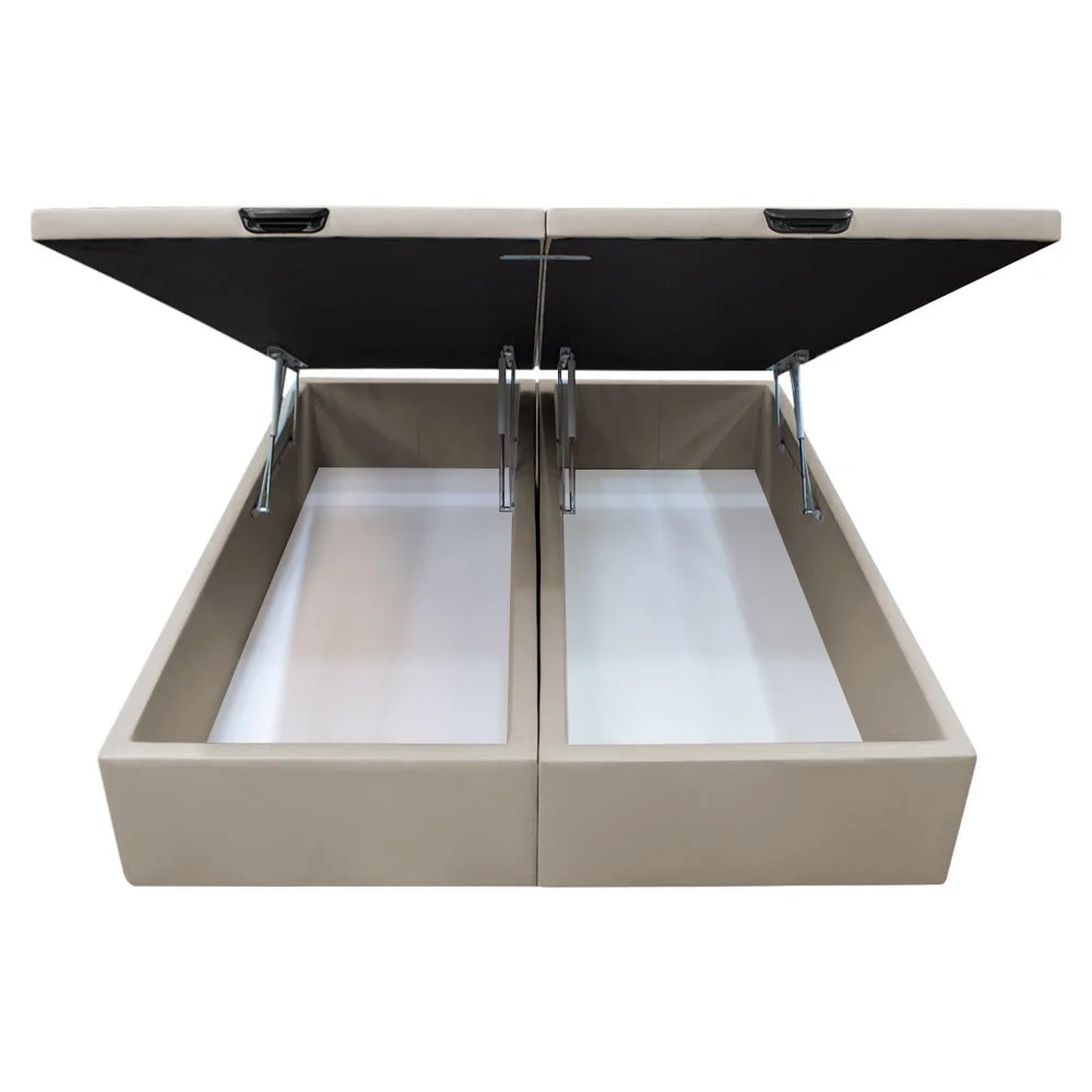 Base Box Baú para Cama Casal Queen 158x198cm Bipartido Liz S05 Sintético Bege - Mpozenato