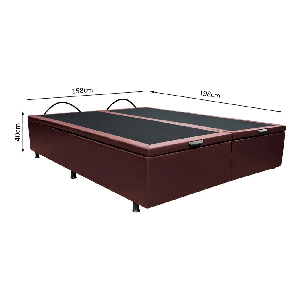 Base Box Baú para Cama Casal Queen 158x198cm Bipartido Liz S05 Sintético Marrom - Mpozenato