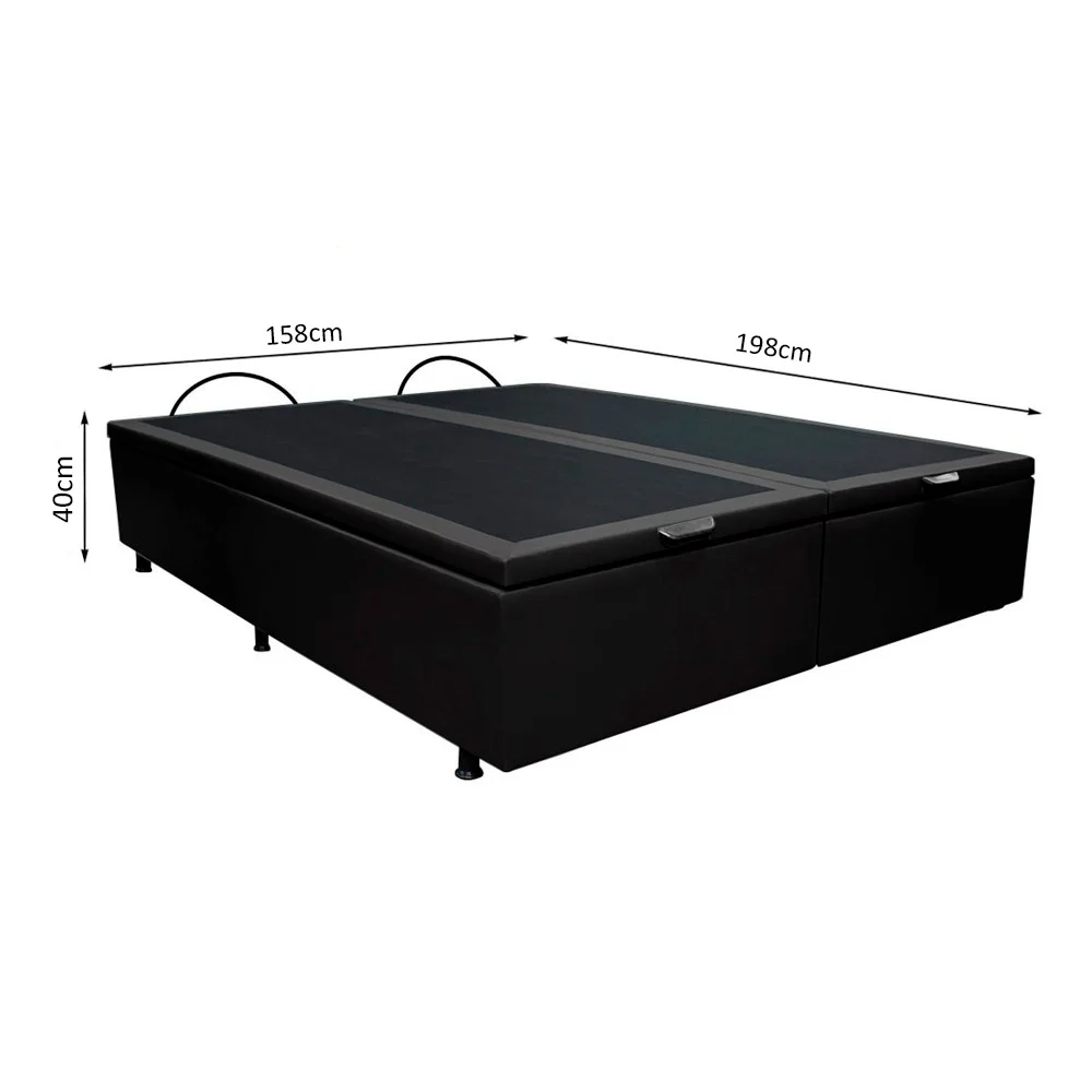 Base Box Baú para Cama Casal Queen 158x198cm Bipartido Liz S05 Sintético Preto - Mpozenato