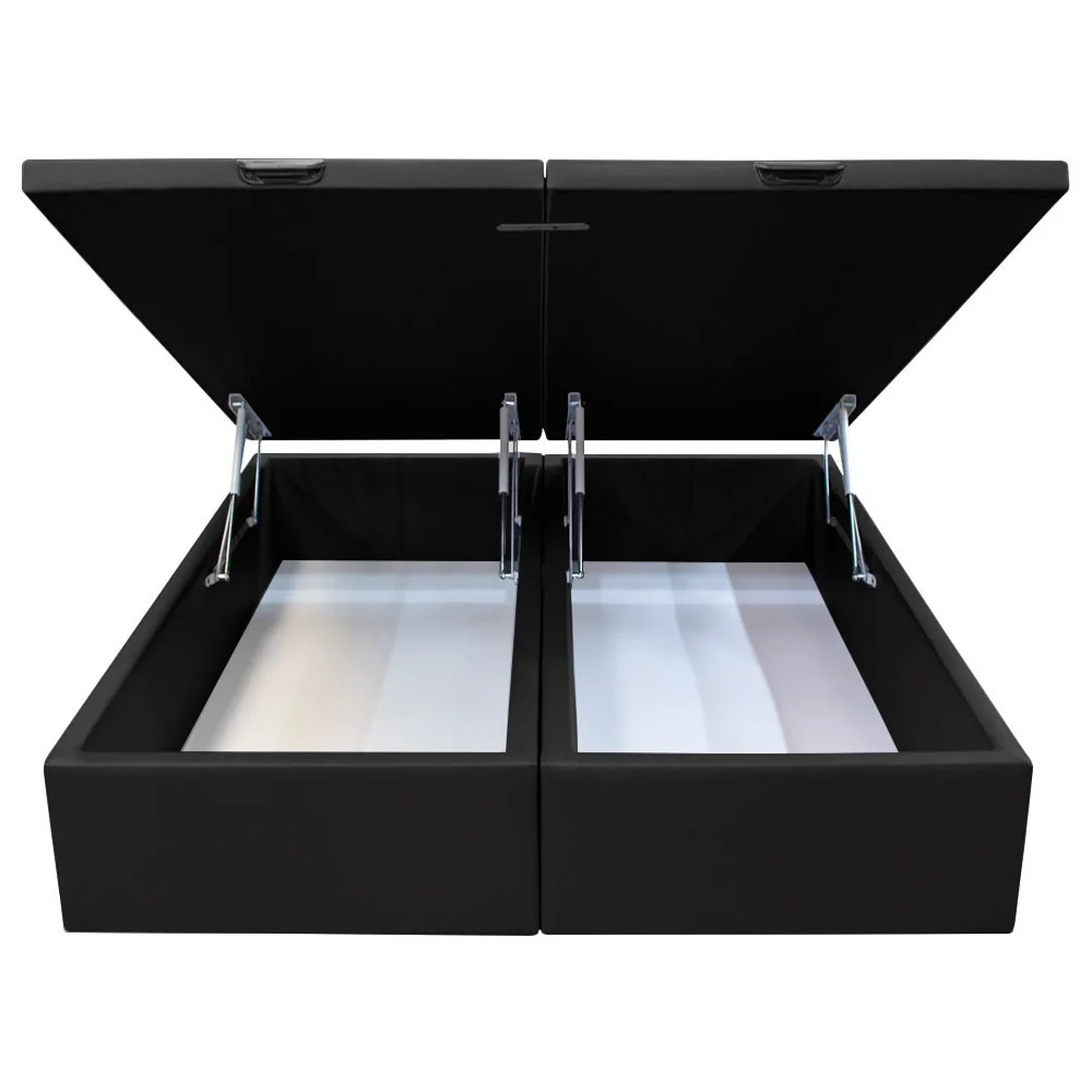 Base Box Baú para Cama Casal Queen 158x198cm Bipartido Liz S05 Sintético Preto - Mpozenato