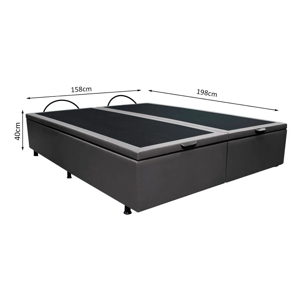 Base Box Baú para Cama Casal Queen 158x198cm Bipartido Liz S05 Sintético Cinza - Mpozenato