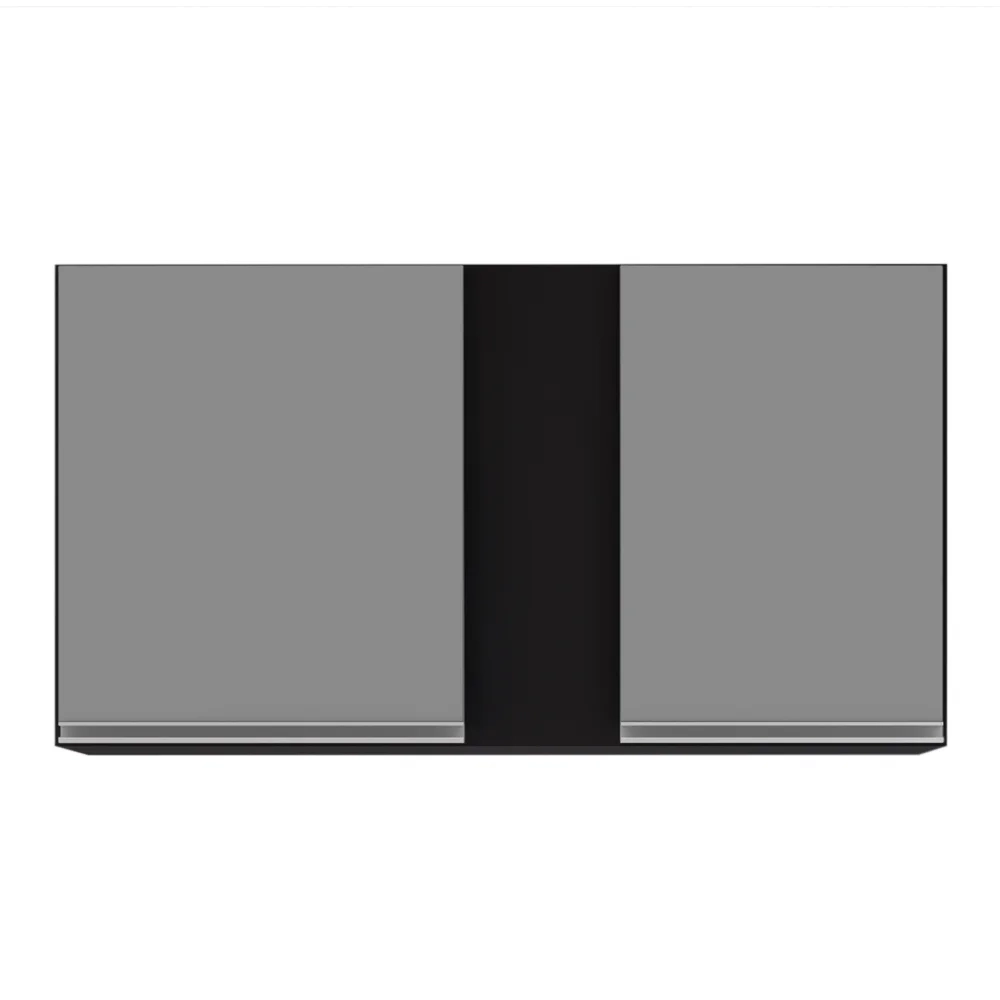 Armário Aéreo Indiana e Balcão Gabinete 100cm com Pia Inox Luziania Preto/Cinza- Lumil