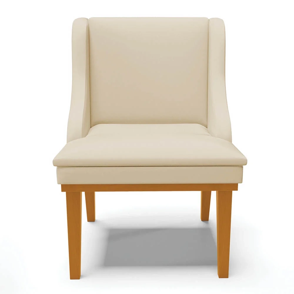 Cadeira Estofada para Sala de Jantar Base Fixa de Madeira Castanho Lia Sintético Bege - Ibiza