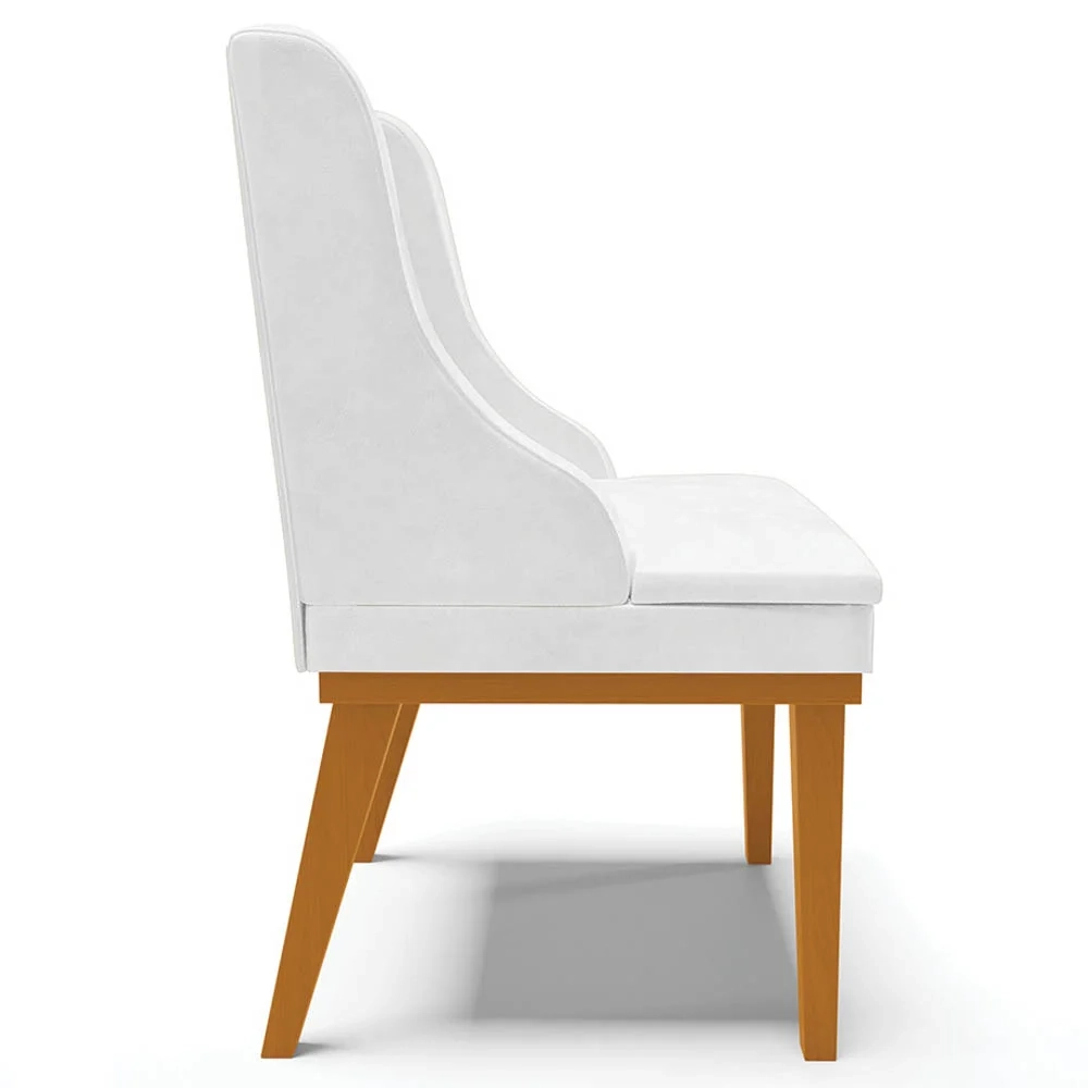 Cadeira Estofada Sala de Jantar Base Fixa de Madeira Castanho Lia Sintético Premium Branco - Ibiza