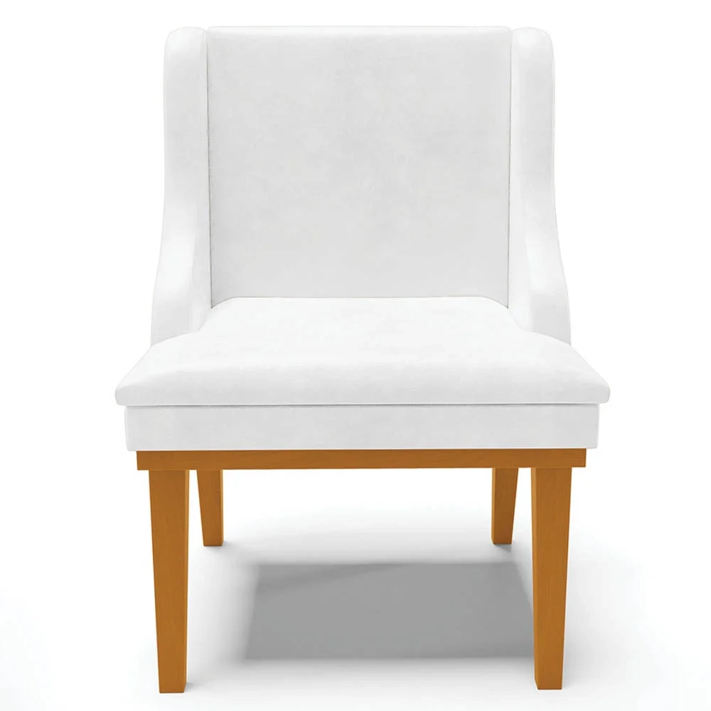Cadeira Estofada Sala de Jantar Base Fixa de Madeira Castanho Lia Sintético Premium Branco - Ibiza
