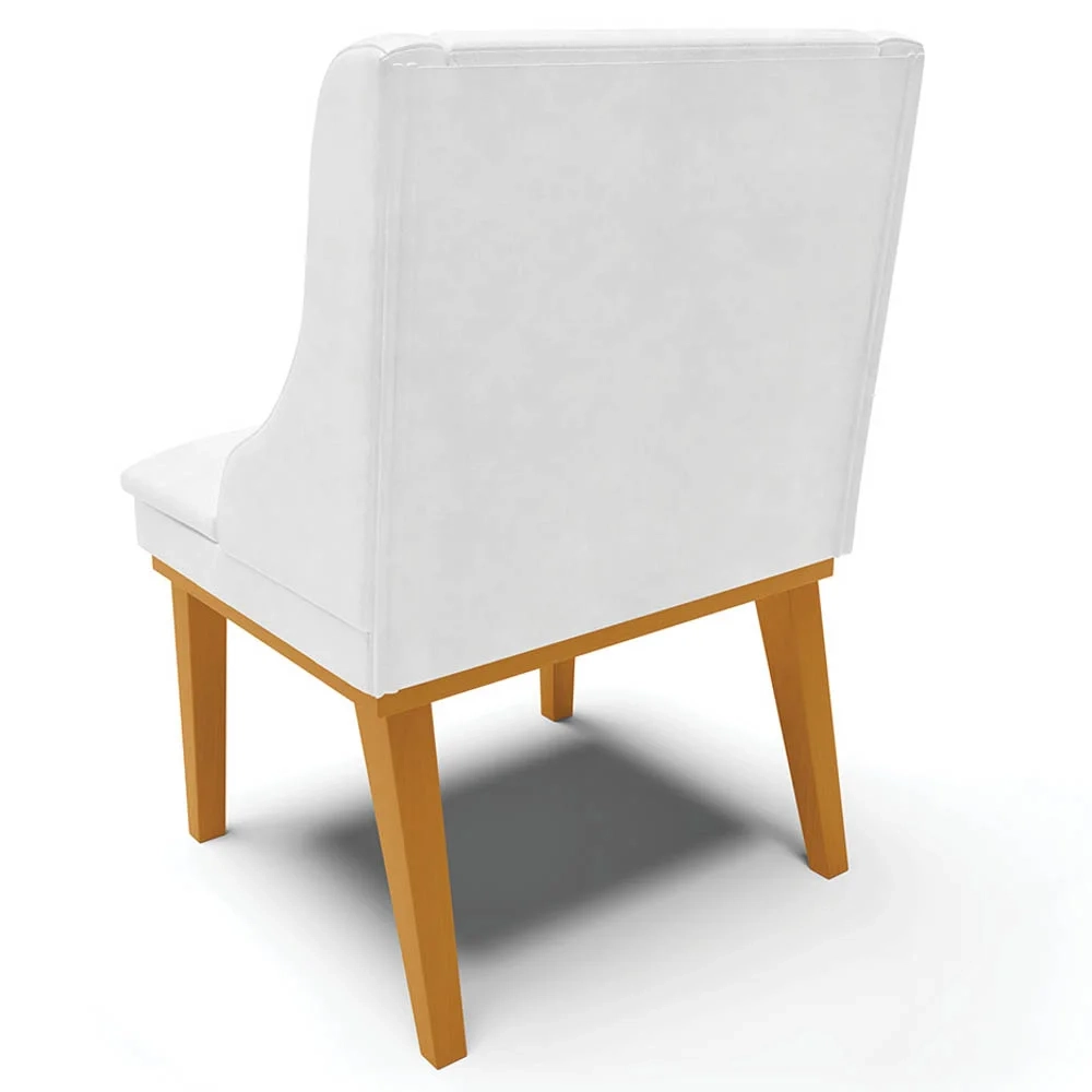 Cadeira Estofada Sala de Jantar Base Fixa de Madeira Castanho Lia Sintético Premium Branco - Ibiza