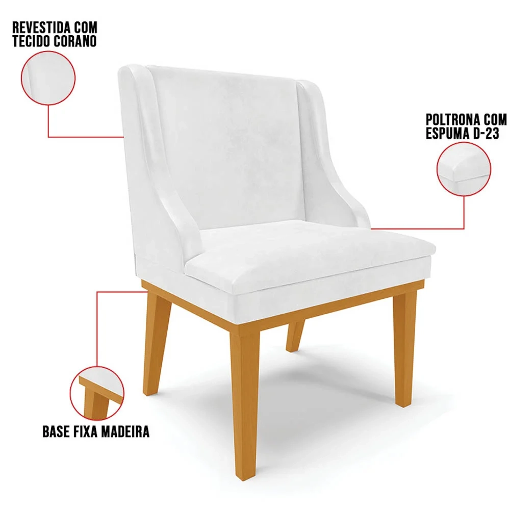 Cadeira Estofada Sala de Jantar Base Fixa de Madeira Castanho Lia Sintético Premium Branco - Ibiza