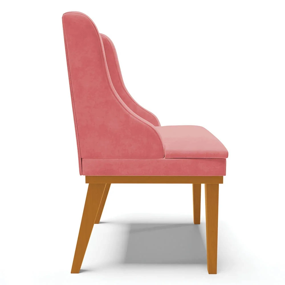 Cadeira Estofada para Sala de Jantar Base Fixa de Madeira Castanho Lia Suede Rosê - Ibiza
