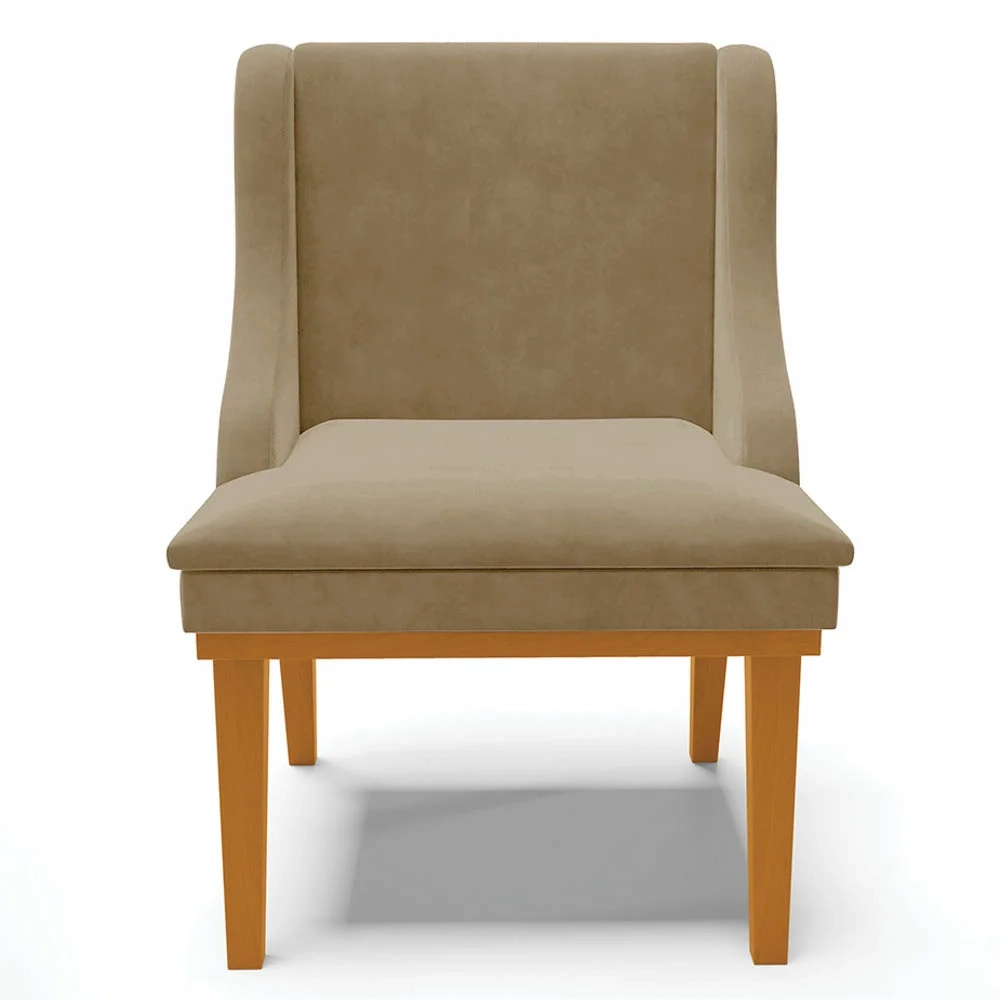 Cadeira Estofada para Sala de Jantar Base Fixa de Madeira Castanho Lia Suede Marrom RT - Ibiza