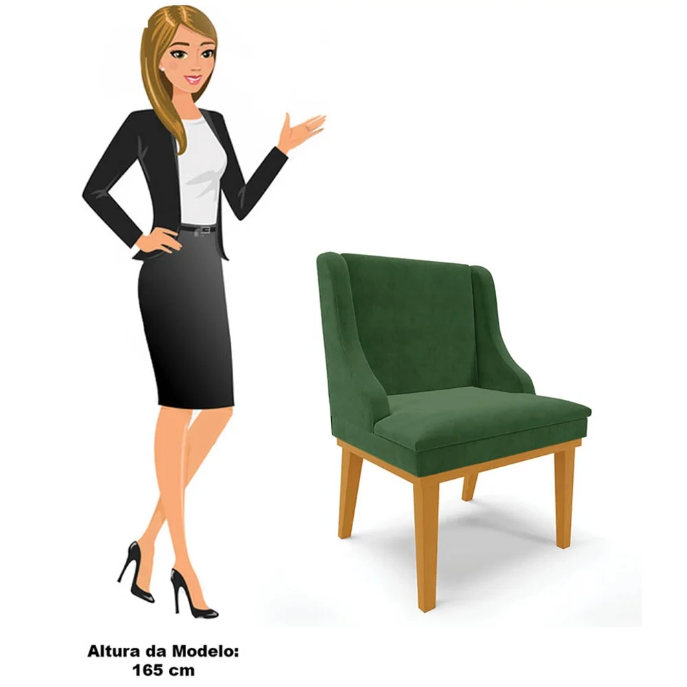 Cadeira Estofada para Sala de Jantar Base Fixa de Madeira Castanho Lia Suede Verde - Ibiza