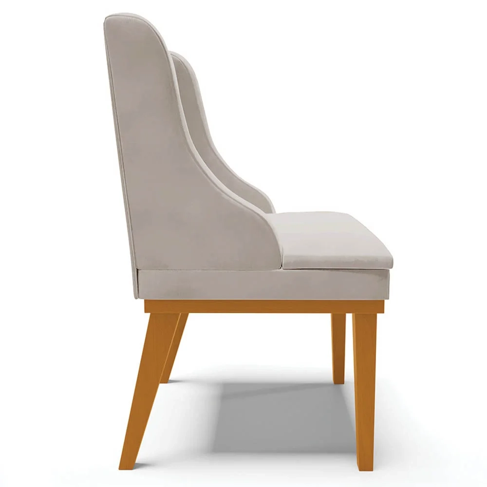 Cadeira Estofada para Sala de Jantar Base Fixa de Madeira Castanho Lia Veludo Cinza - Ibiza