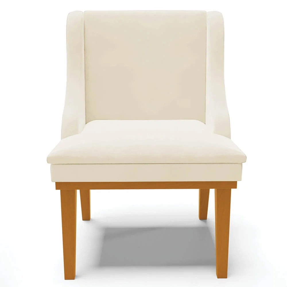 Cadeira Estofada para Sala de Jantar Base Fixa de Madeira Castanho Lia Veludo Bege - Ibiza