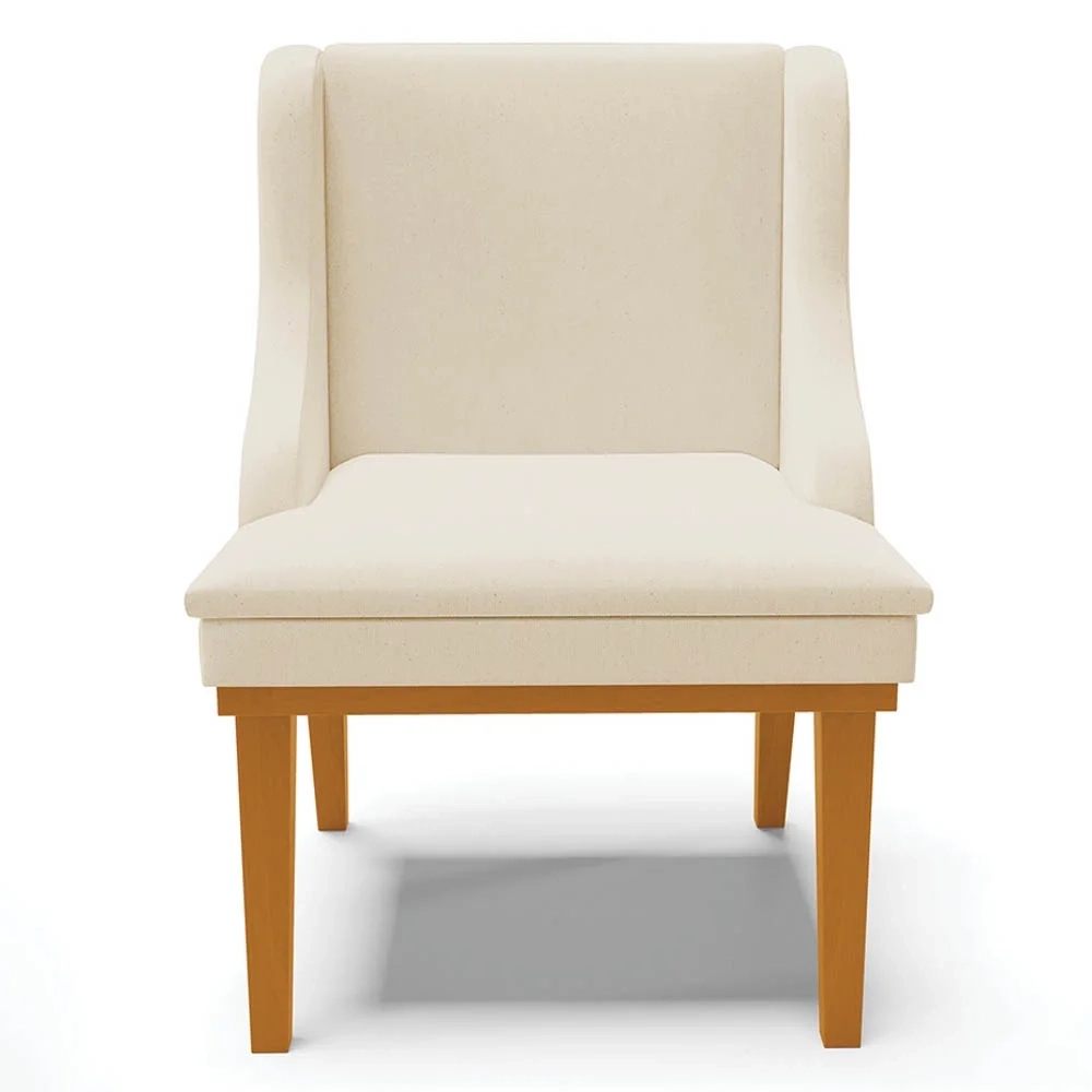 Kit 2 Cadeiras Estofadas para Sala de Jantar Base Fixa de Madeira Castanho Lia Linho Bege - Ibiza