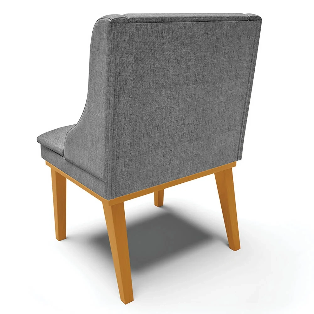 Kit 2 Cadeiras Estofadas para Sala de Jantar Base Fixa de Madeira Castanho Lia Linho Grafite - Ibiza