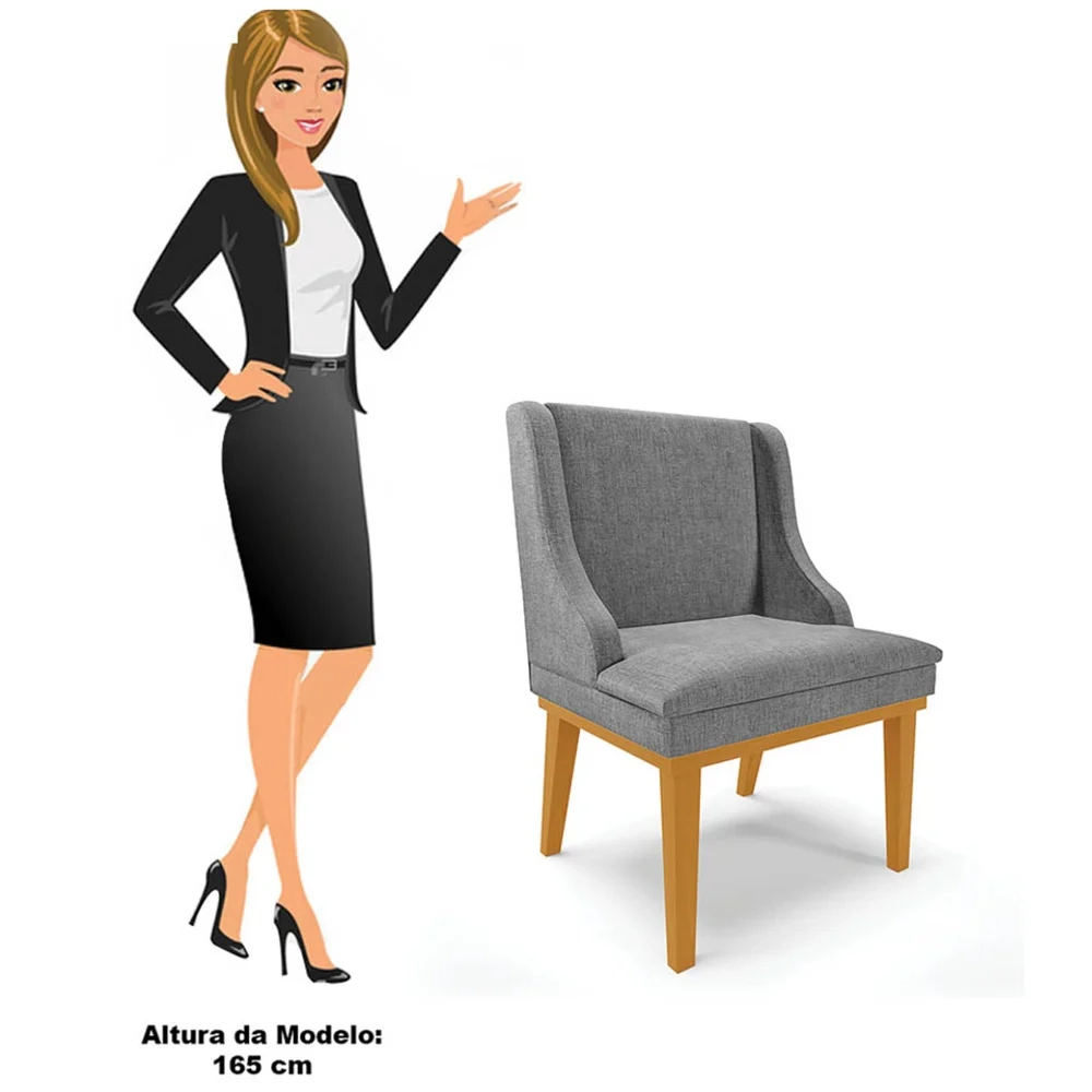 Kit 2 Cadeiras Estofadas para Sala de Jantar Base Fixa de Madeira Castanho Lia Linho Grafite - Ibiza