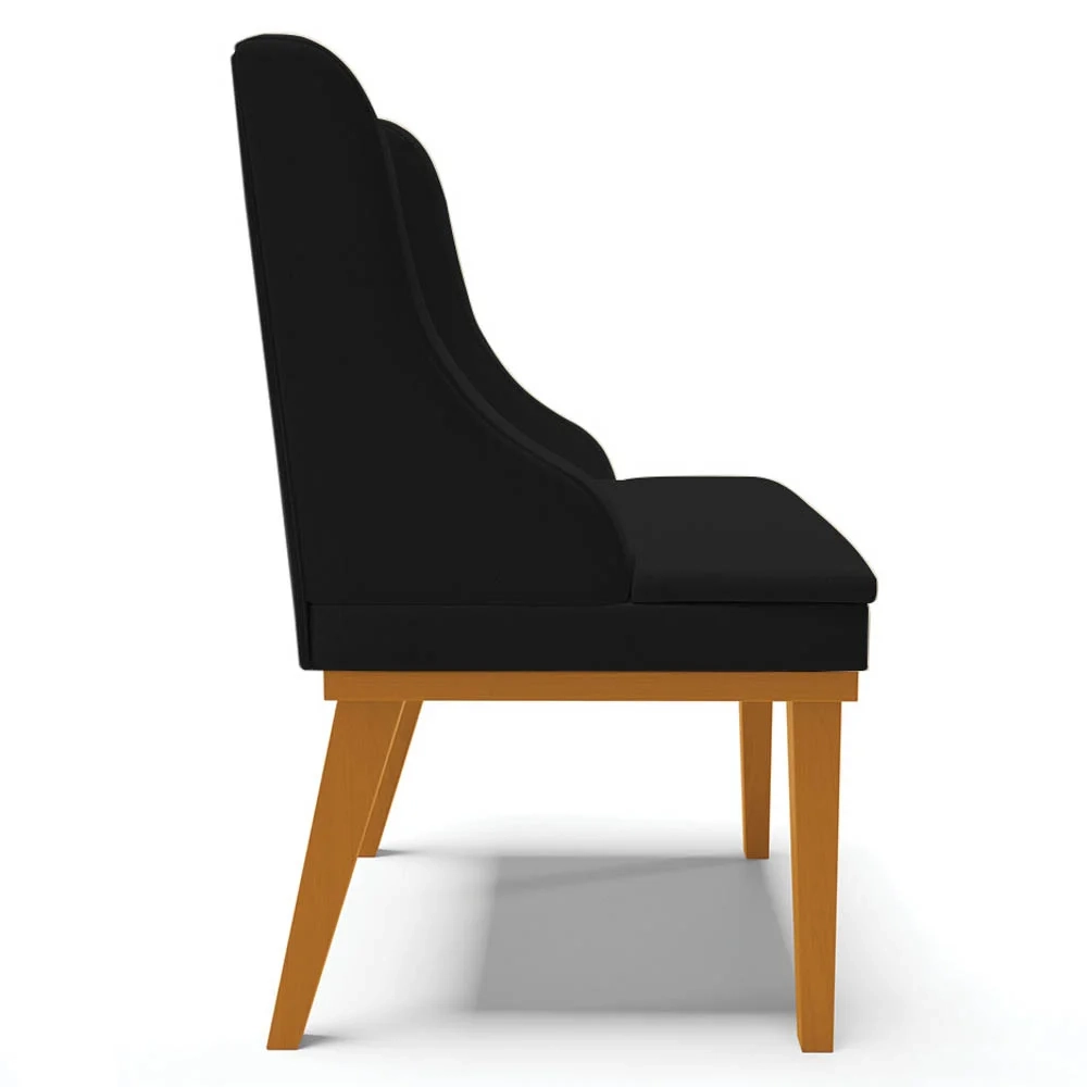 Kit 2 Cadeiras Estofadas para Sala de Jantar Base Fixa de Madeira Castanho Lia Linho Preto - Ibiza