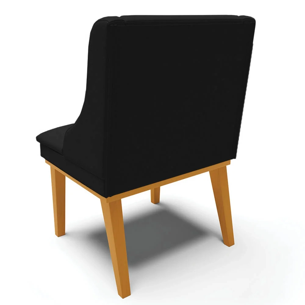 Kit 4 Cadeiras Estofadas para Sala de Jantar Base Fixa de Madeira Castanho Lia Linho Preto - Ibiza