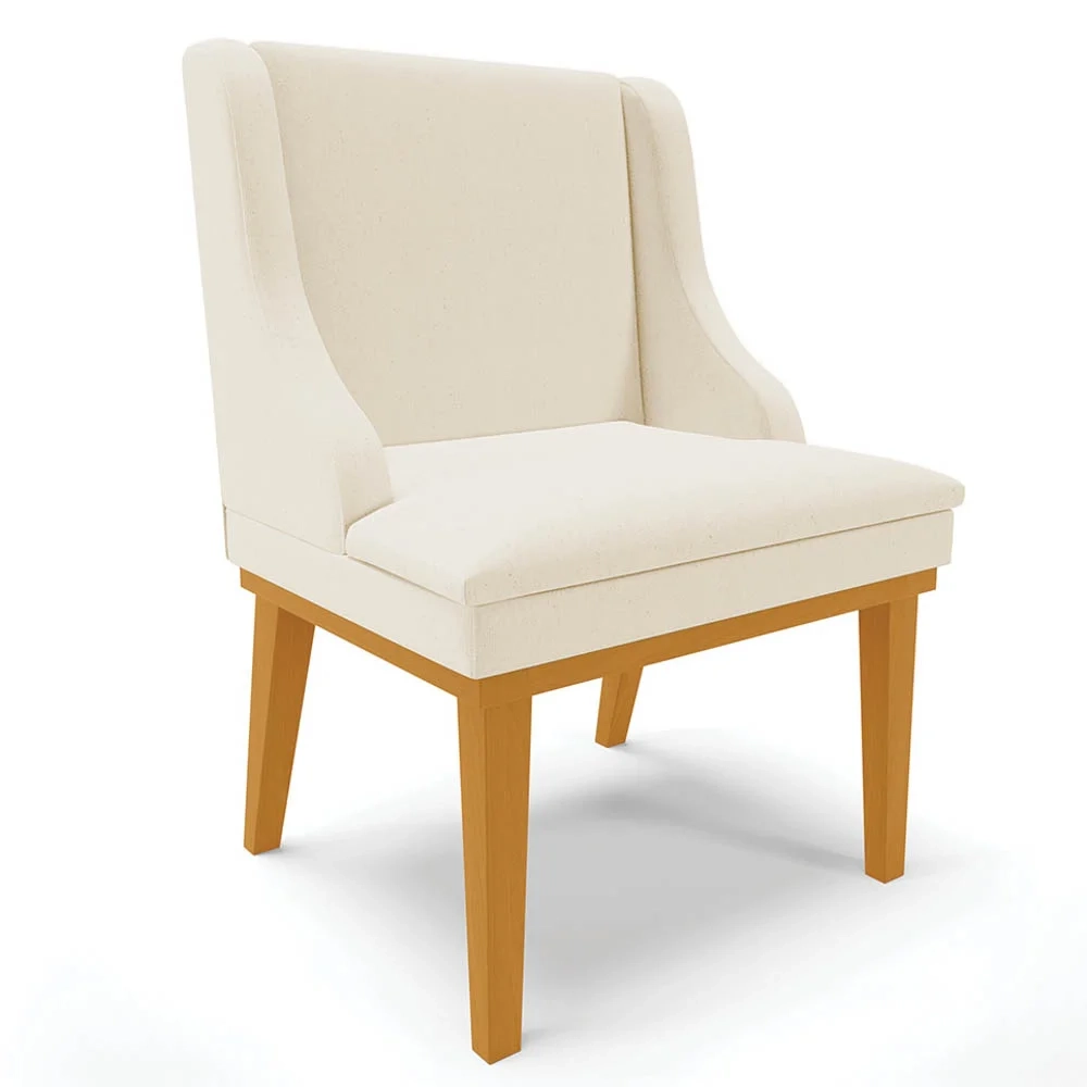 Kit 4 Cadeiras Estofadas para Sala de Jantar Base Fixa de Madeira Castanho Lia Linho Bege - Ibiza