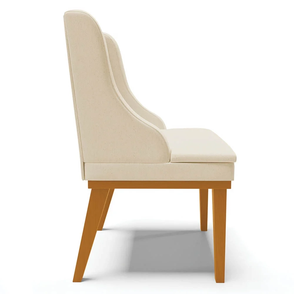 Kit 4 Cadeiras Estofadas para Sala de Jantar Base Fixa de Madeira Castanho Lia Linho Bege - Ibiza