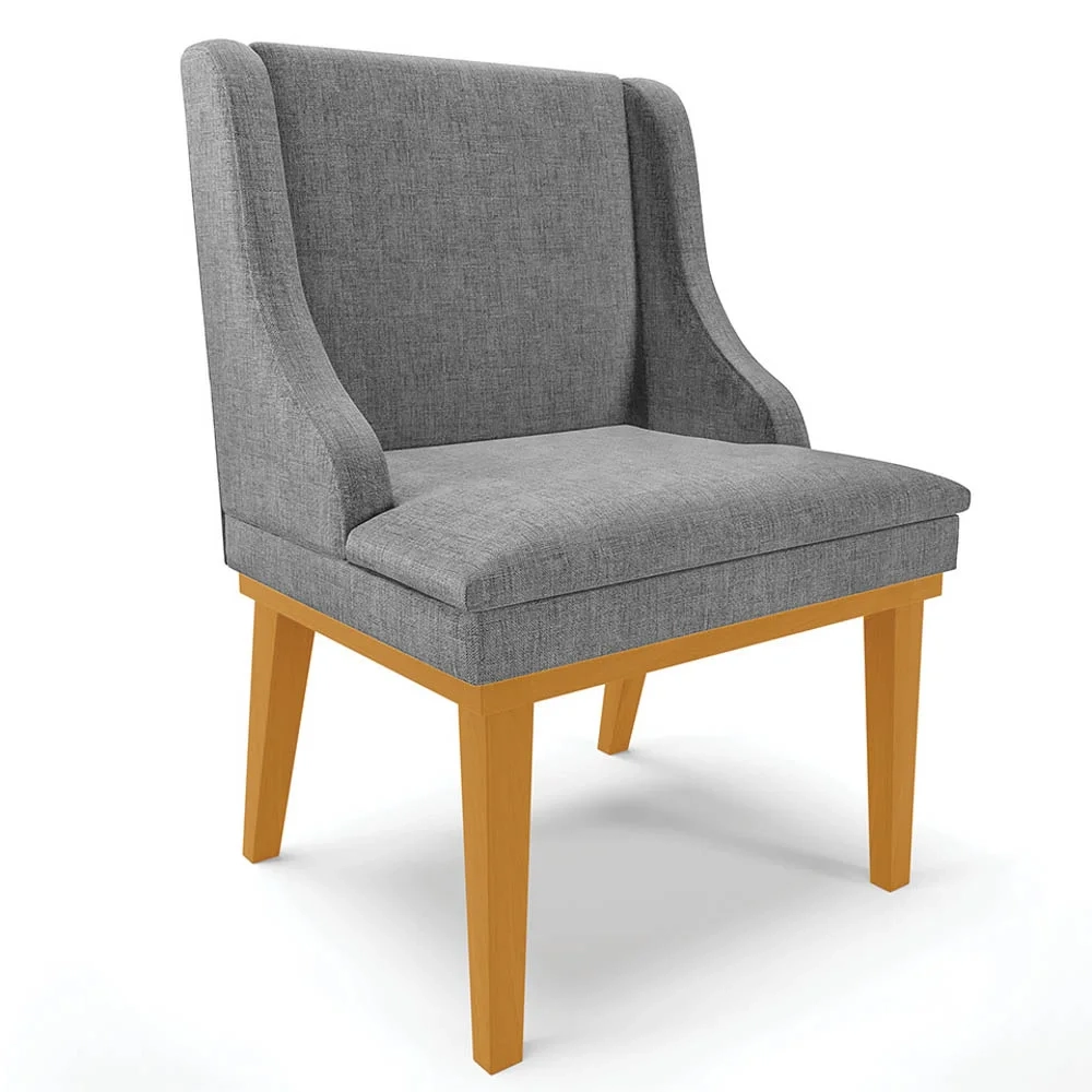 Kit 6 Cadeiras Estofadas para Sala de Jantar Base Fixa de Madeira Castanho Lia Linho Grafite - Ibiza