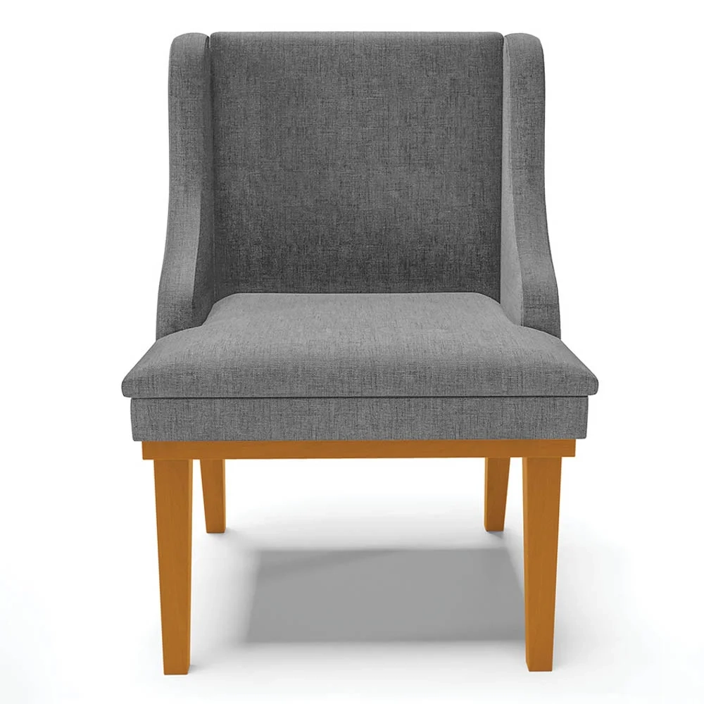 Kit 6 Cadeiras Estofadas para Sala de Jantar Base Fixa de Madeira Castanho Lia Linho Grafite - Ibiza