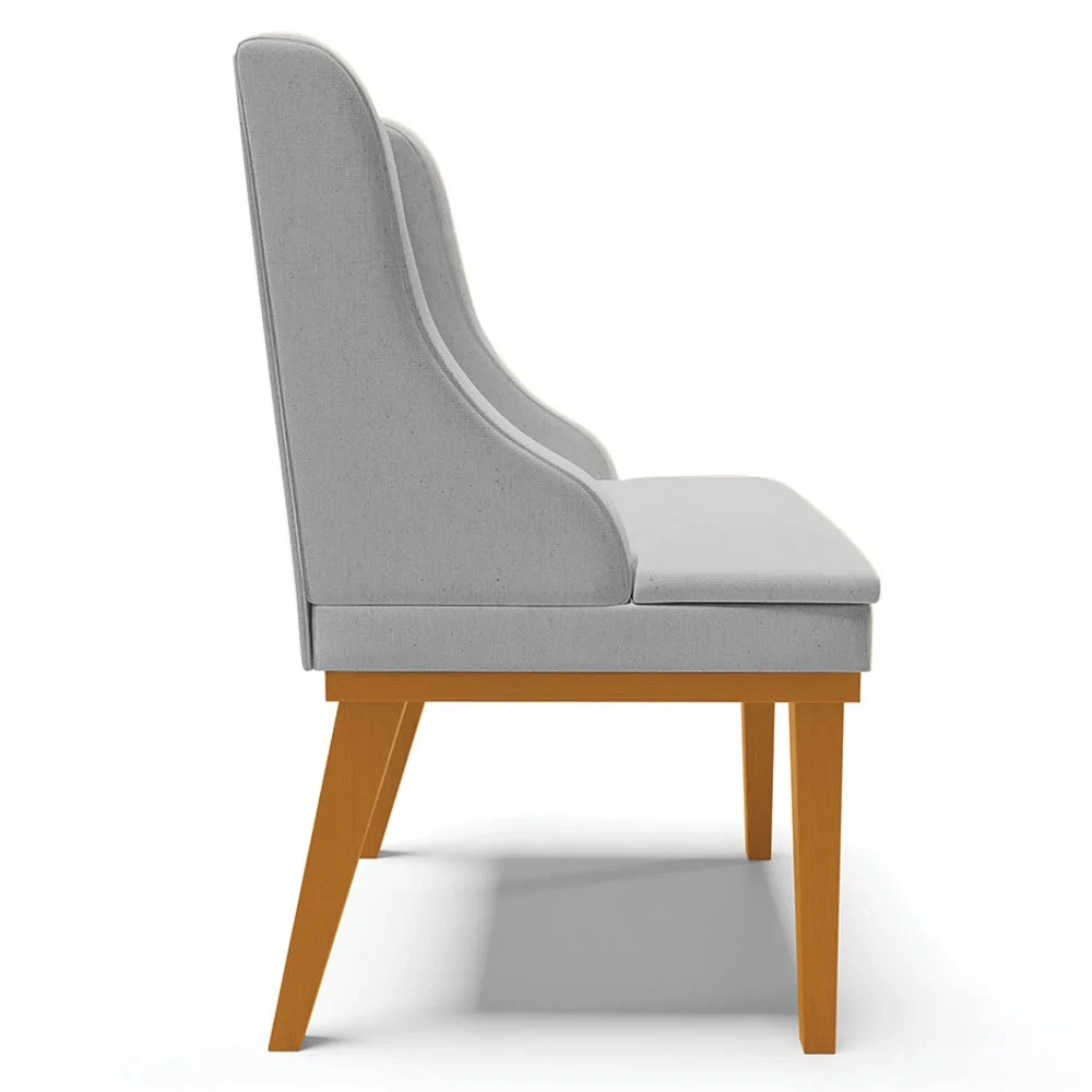 Kit 8 Cadeiras Estofadas para Sala de Jantar Base Fixa de Madeira Castanho Lia Linho Cinza - Ibiza