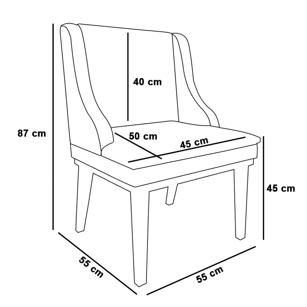 Kit 8 Cadeiras Estofadas para Sala de Jantar Base Fixa de Madeira Castanho Lia Linho Grafite - Ibiza