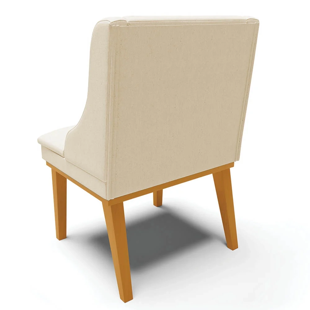 Kit 10 Cadeiras Estofadas para Sala de Jantar Base Fixa de Madeira Castanho Lia Linho Bege - Ibiza