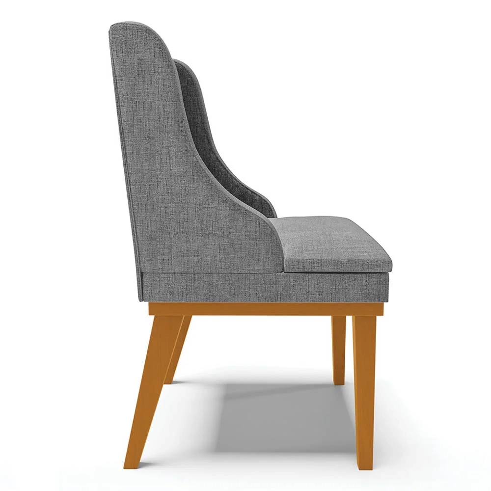 Kit 10 Cadeiras Estofadas para Sala de Jantar Base Fixa de Madeira Castanho Lia Linho Grafite - Ibiza