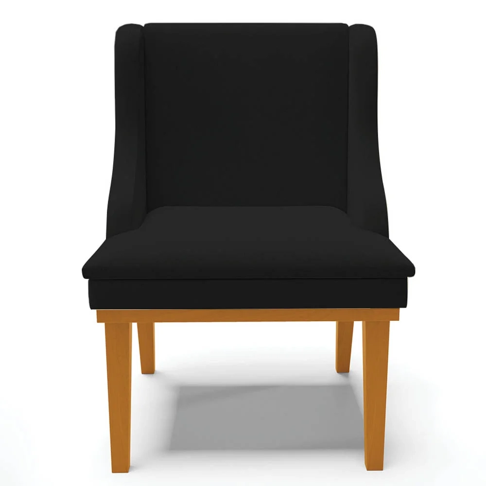 Kit 10 Cadeiras Estofadas para Sala de Jantar Base Fixa de Madeira Castanho Lia Linho Preto - Ibiza