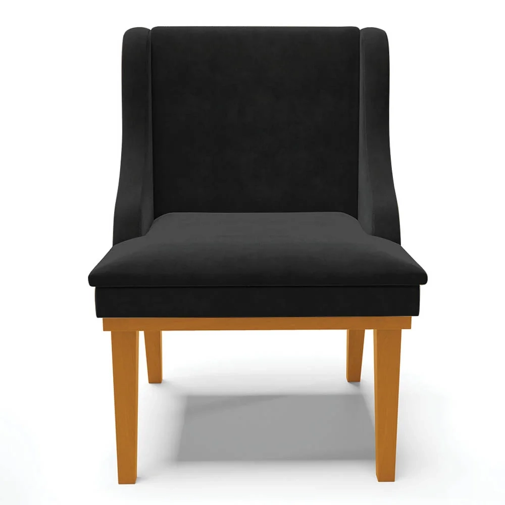 Kit 2 Cadeiras Estofadas para Sala de Jantar Base Fixa de Madeira Castanho Lia Suede Preto - Ibiza