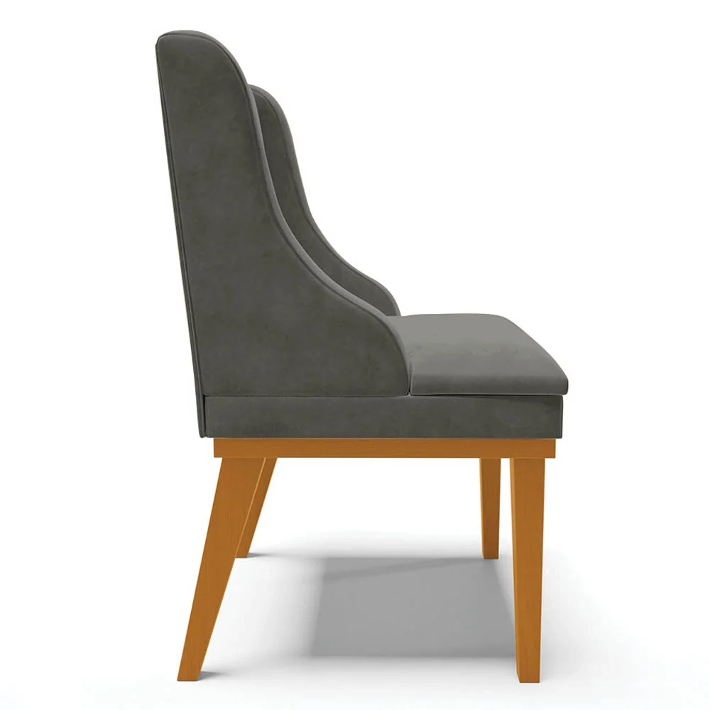 Kit 2 Cadeiras Estofadas para Sala de Jantar Base Fixa de Madeira Castanho Lia Suede Grafite - Ibiza