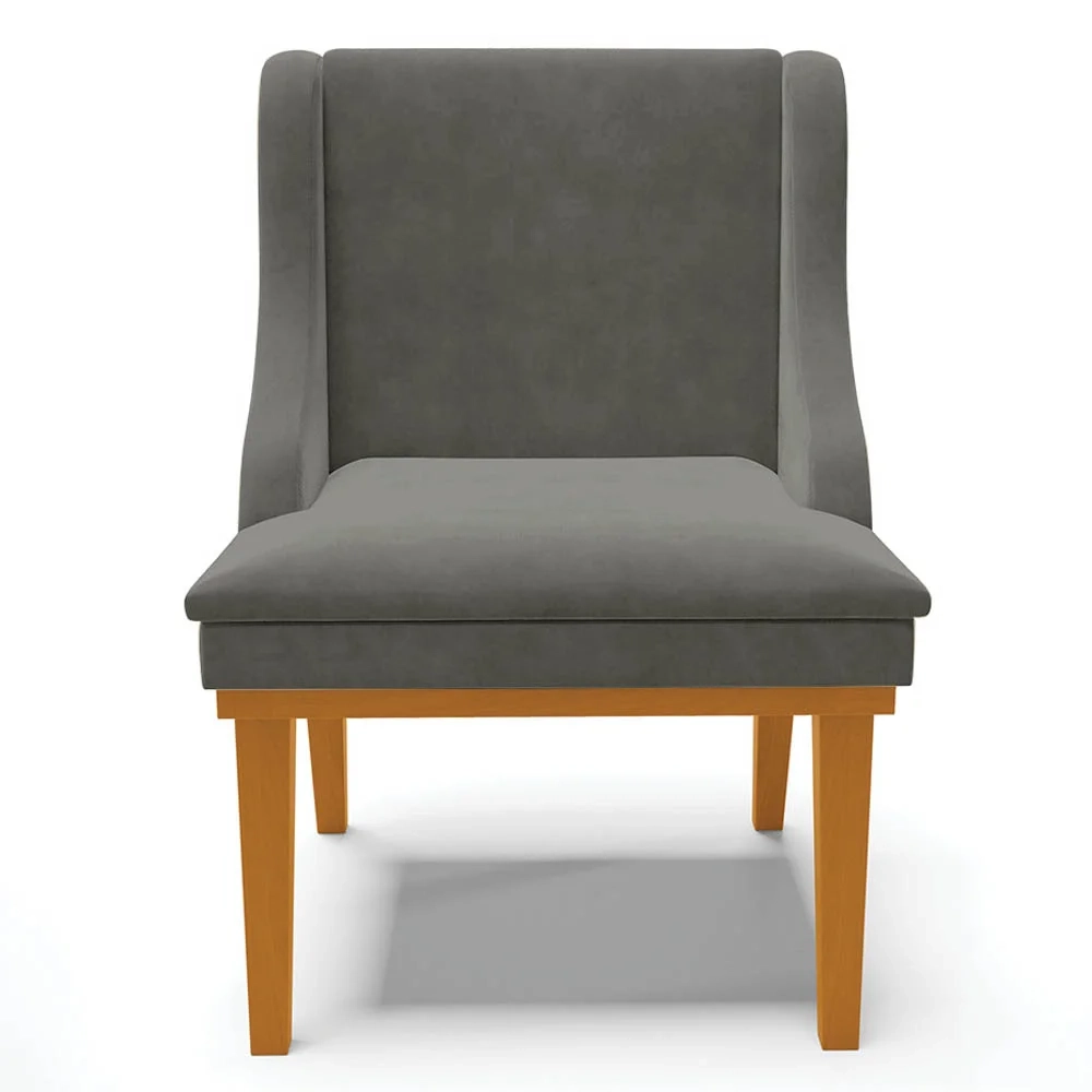 Kit 2 Cadeiras Estofadas para Sala de Jantar Base Fixa de Madeira Castanho Lia Suede Grafite - Ibiza