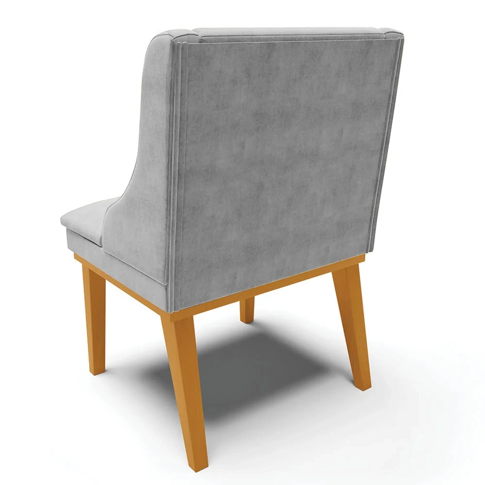 Kit 2 Cadeiras Estofadas para Sala de Jantar Base Fixa de Madeira Castanho Lia Suede Cinza - Ibiza