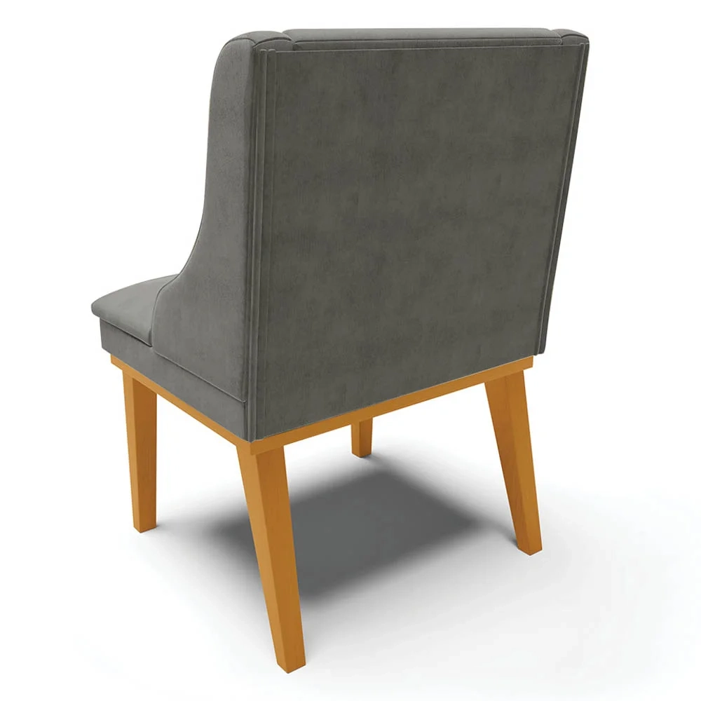 Kit 4 Cadeiras Estofadas para Sala de Jantar Base Fixa de Madeira Castanho Lia Suede Grafite - Ibiza