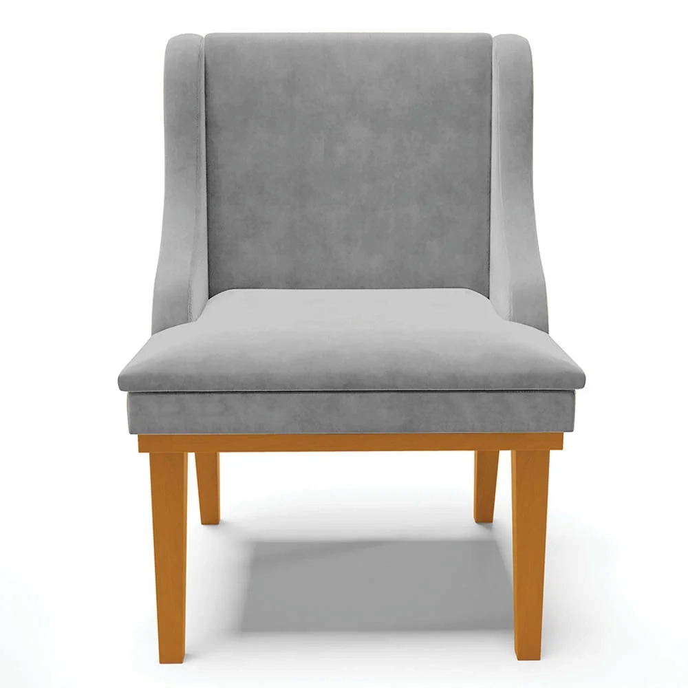 Kit 4 Cadeiras Estofadas para Sala de Jantar Base Fixa de Madeira Castanho Lia Suede Cinza - Ibiza