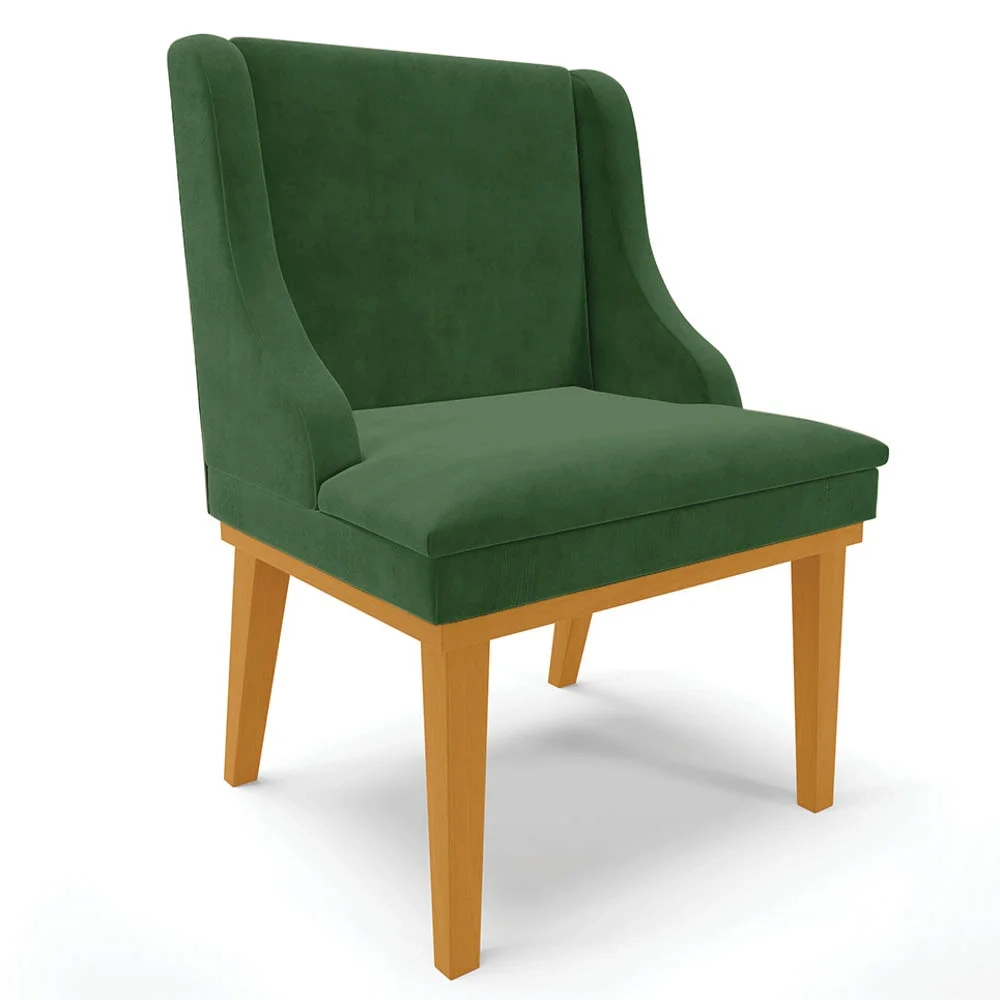Kit 4 Cadeiras Estofadas para Sala de Jantar Base Fixa de Madeira Castanho Lia Suede Verde - Ibiza