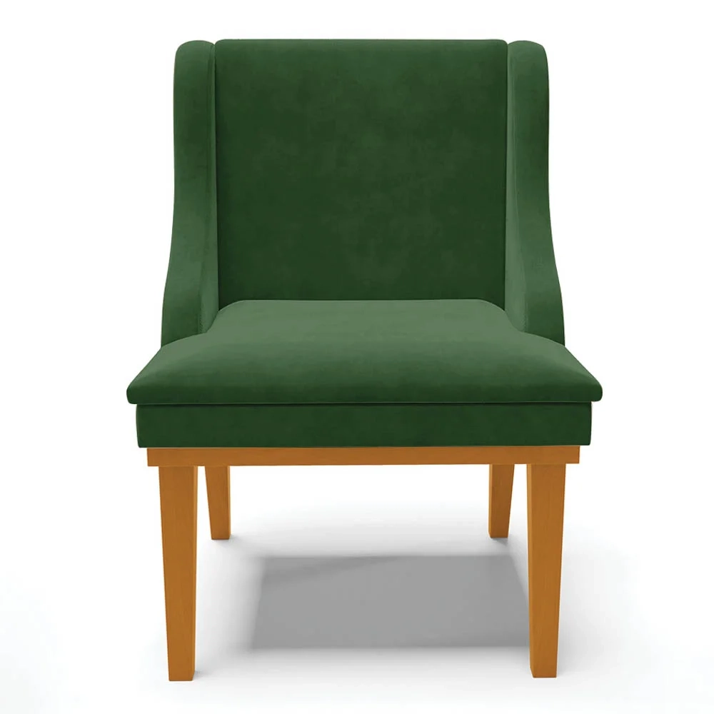 Kit 4 Cadeiras Estofadas para Sala de Jantar Base Fixa de Madeira Castanho Lia Suede Verde - Ibiza
