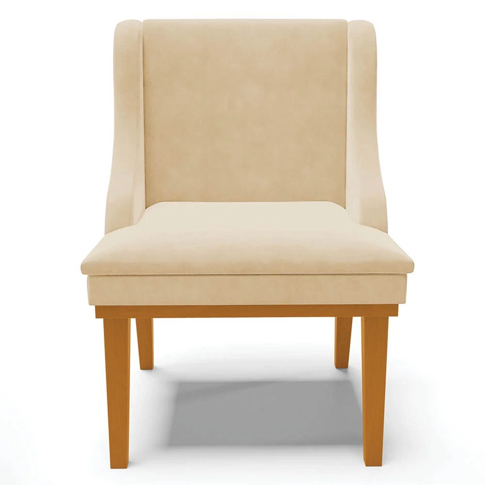 Kit 6 Cadeiras Estofadas para Sala de Jantar Base Fixa de Madeira Castanho Lia Suede Bege - Ibiza