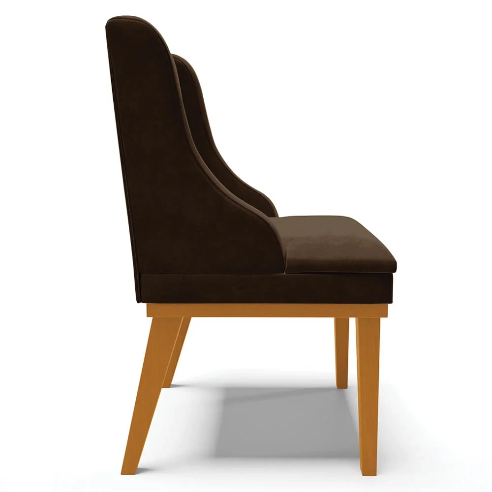 Kit 6 Cadeiras Estofadas para Sala de Jantar Base Fixa de Madeira Castanho Lia Suede Marrom - Ibiza