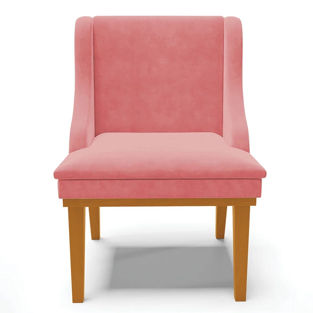 Kit 4 Cadeiras Estofadas para Sala de Jantar Base Fixa de Madeira Castanho Lia Suede Rosê - Ibiza