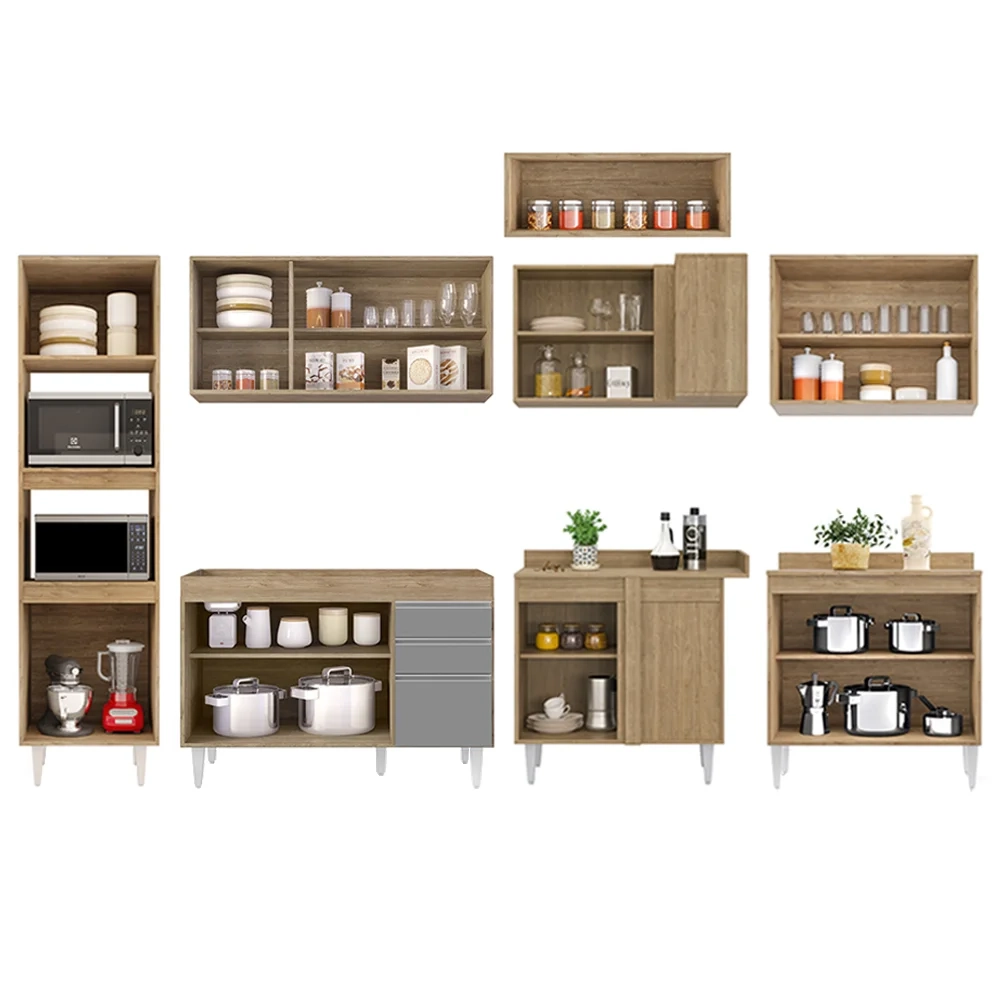 Armário de Cozinha Modulada de Canto 8 Peças CP01 Balcão Castanho/Cinza - Lumil